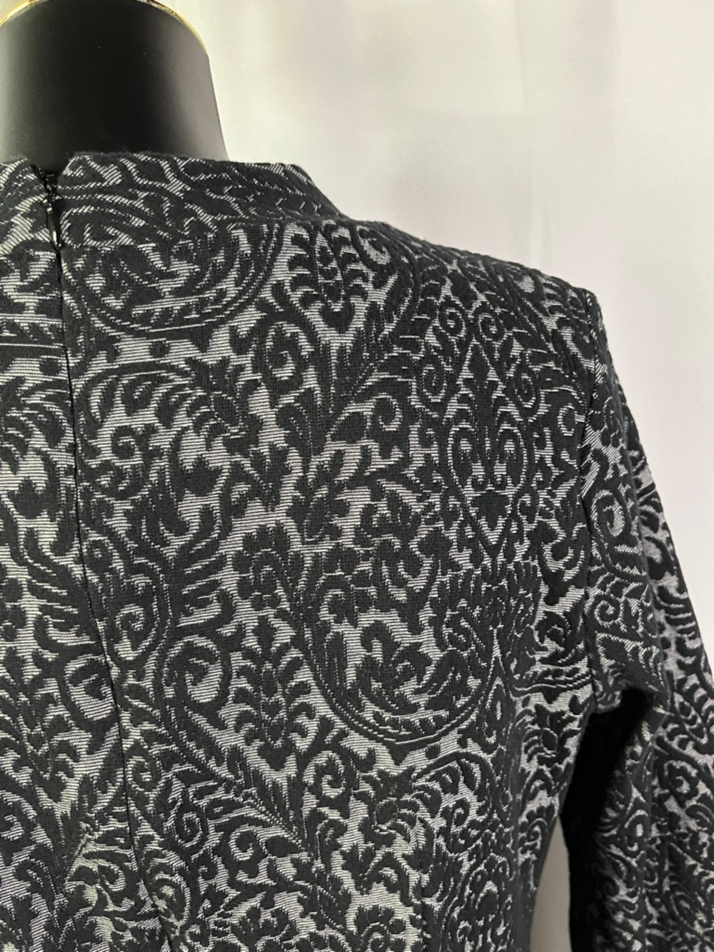 LOFT Black & Gray Jacquard Floral 3/4 Sleeve A-Line Dress - Picture 12 of 16